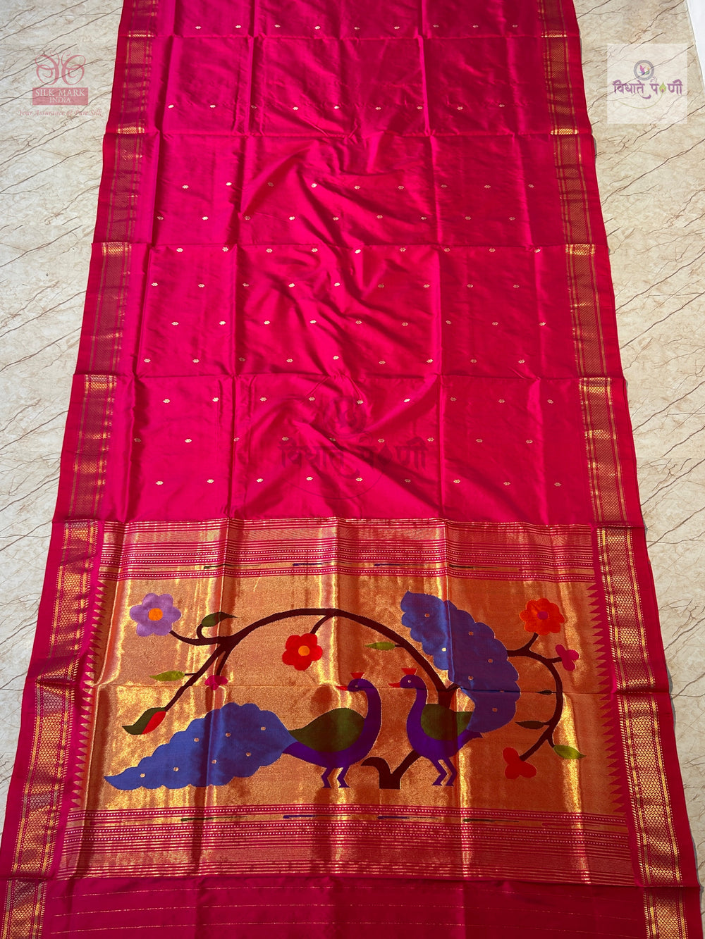 Handloom Pure Silk Paithani Saree - Designer Peacock Pallu
