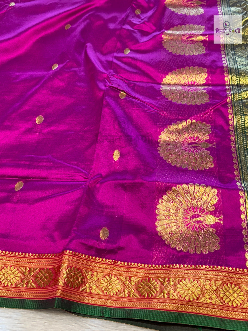 Jijamata Single Ply Pure Silk Saree- Magenta