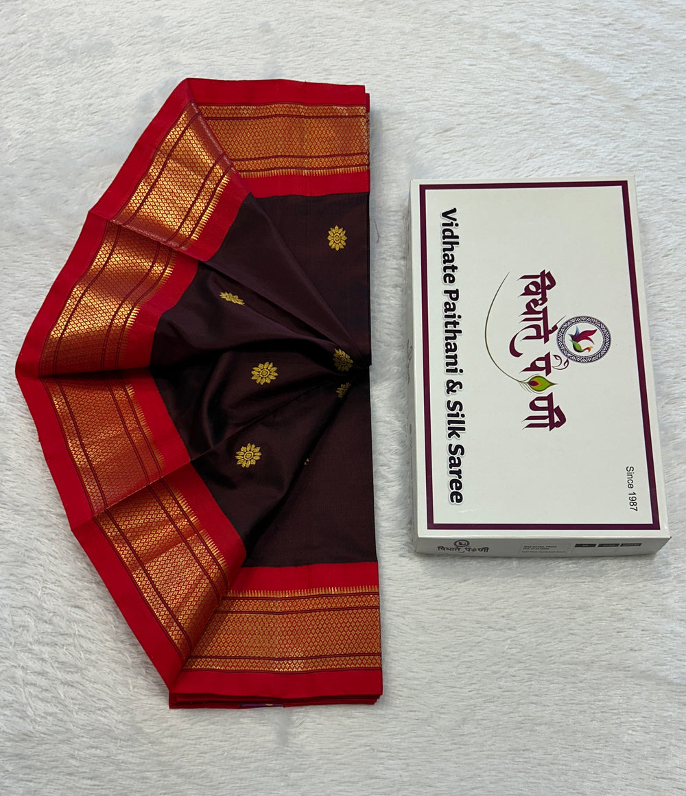 Handloom Pure Silk Maharani Paithani Saree- Brown