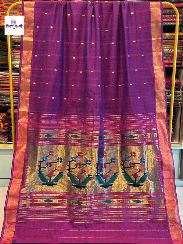 Handloom Pure Cotton Paithani Saree - Paithani Color