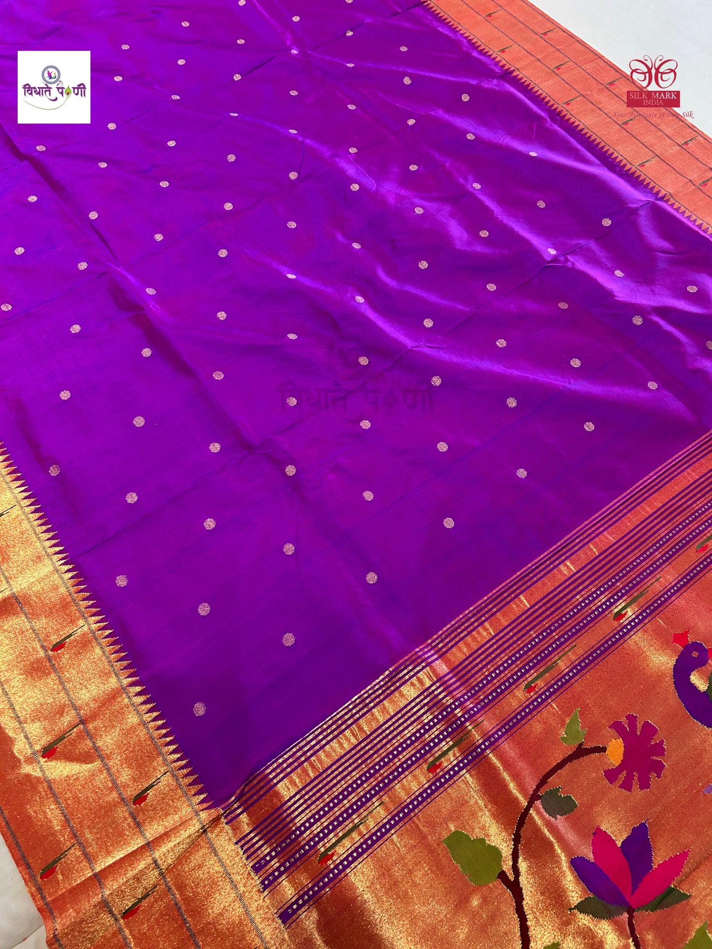 Handloom Pure Silk Triple Munia Border Paithani Saree
