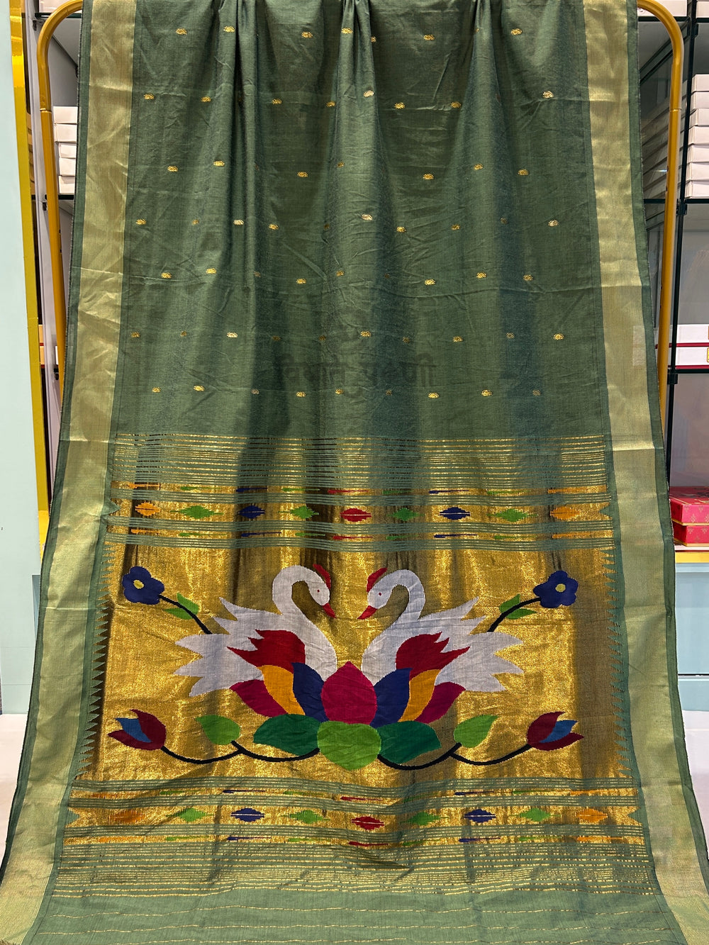 Handloom Pure Cotton Paithani Saree- Lotus Swan