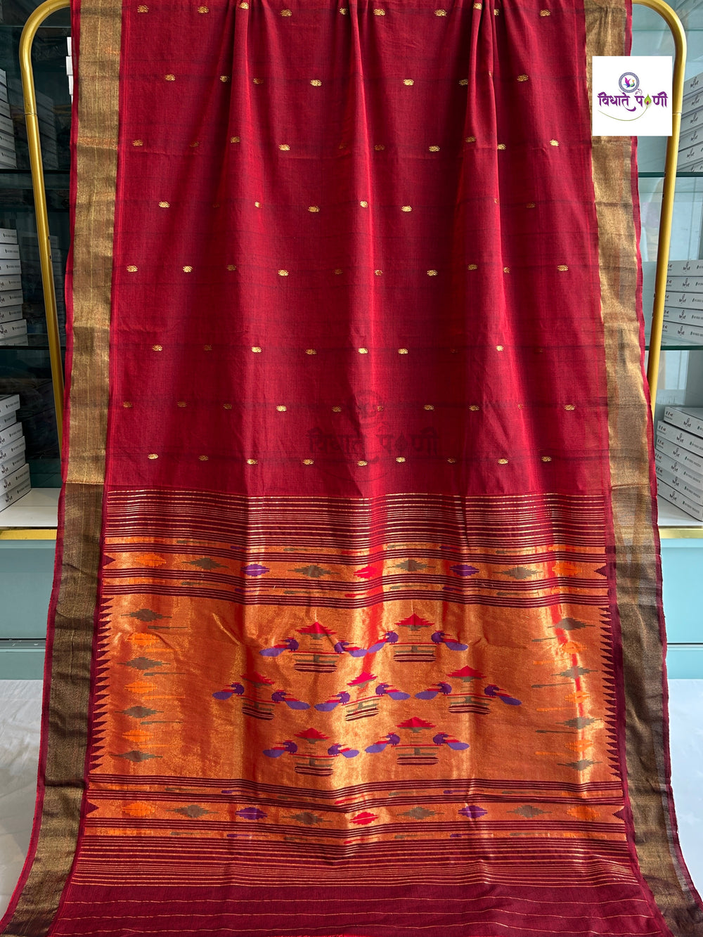 Handloom Pure Cotton Paithani Saree- Double Pallu- Maroon