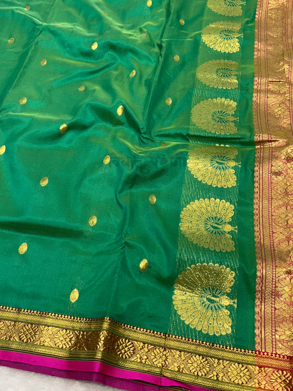 Jijamata Single Ply Pure Silk Saree - Pista Green
