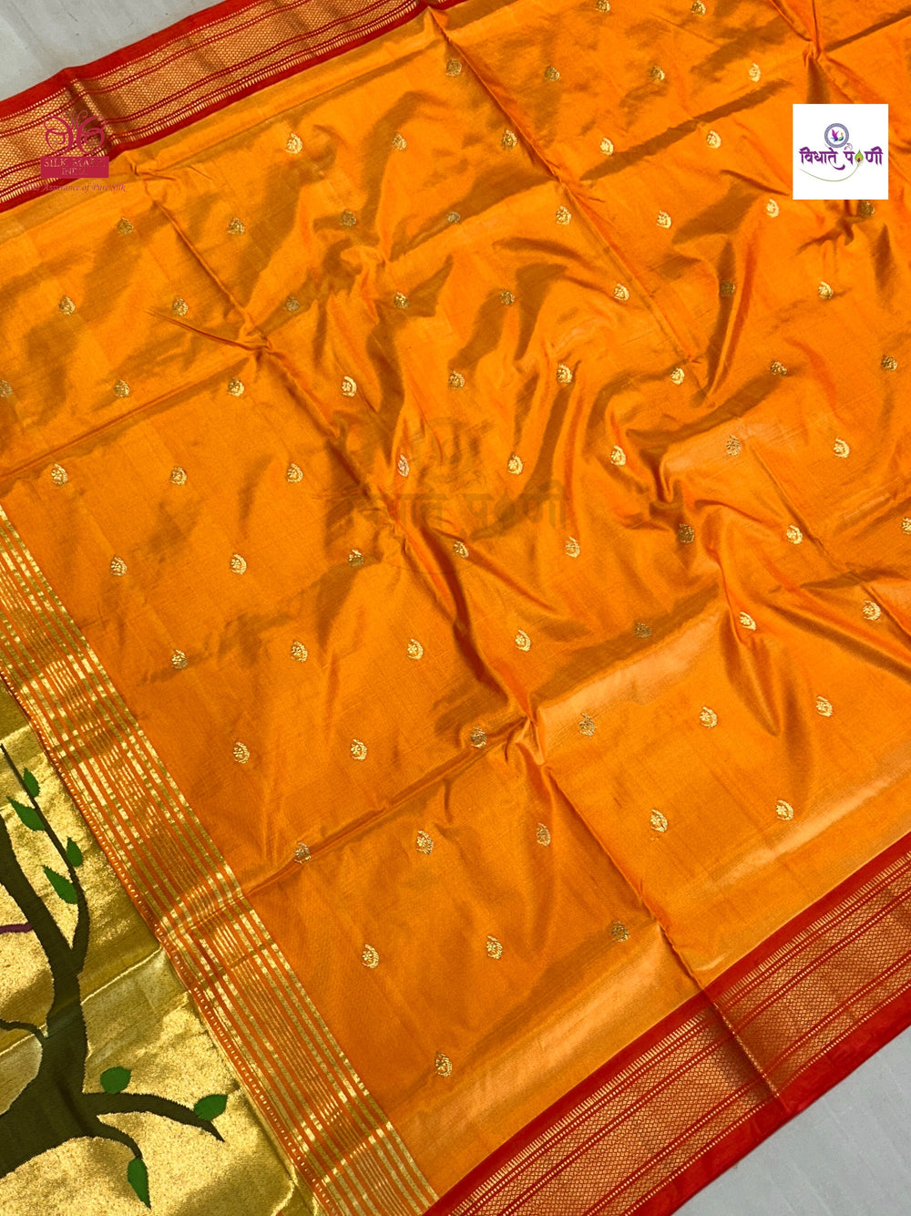 Handloom Pure Silk Chandrakor Butta Paithani Saree - Mango 2