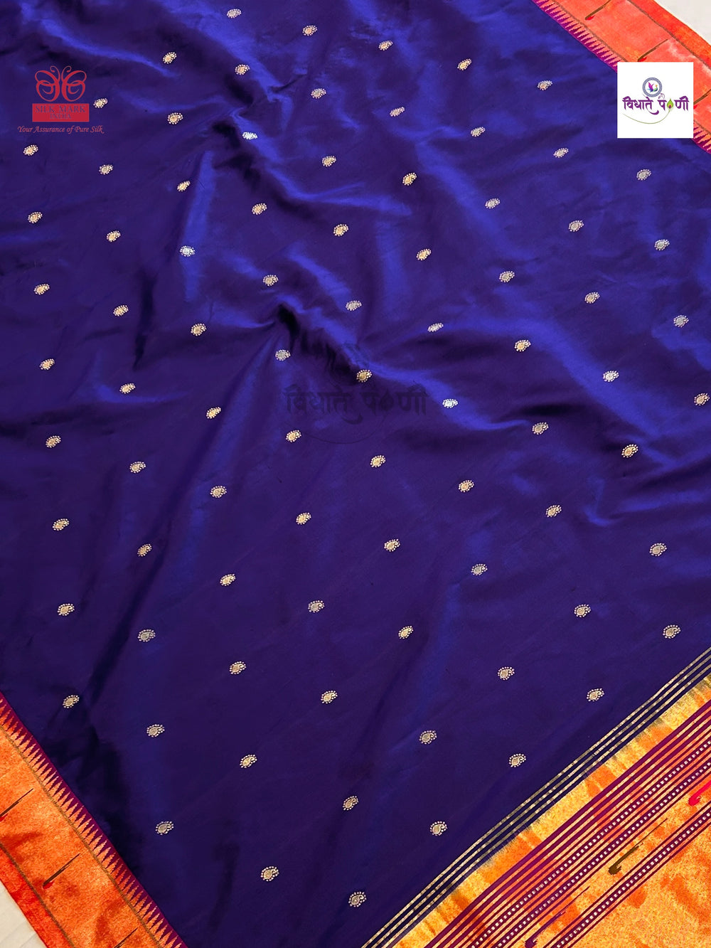 Handloom Pure Silk Single Munia Paithani Saree - Navy