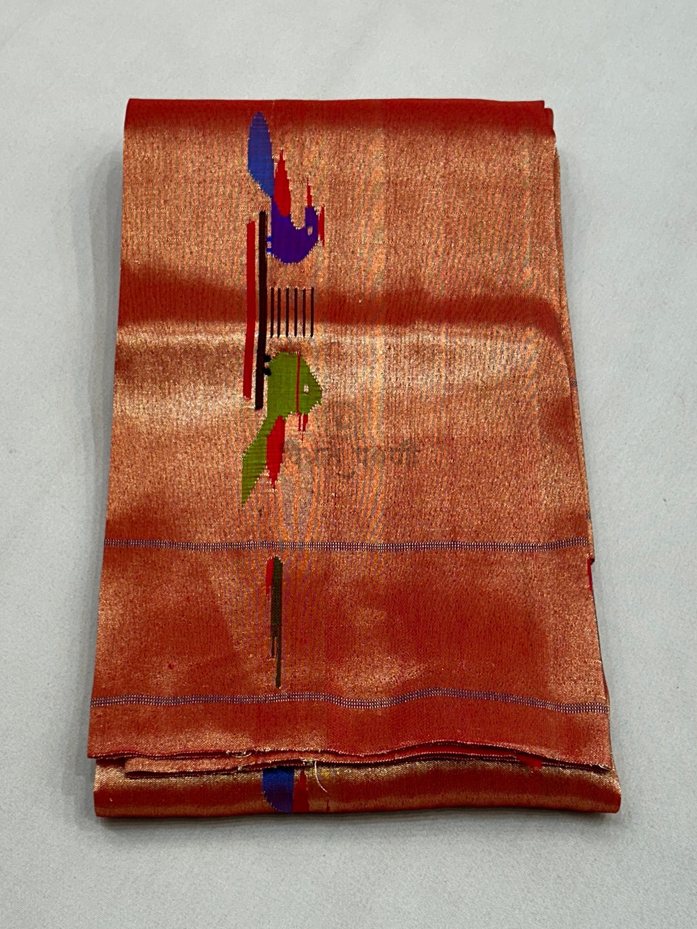 Handloom Pure Tissue Paithani Blouse Piece - Peacock Parrot