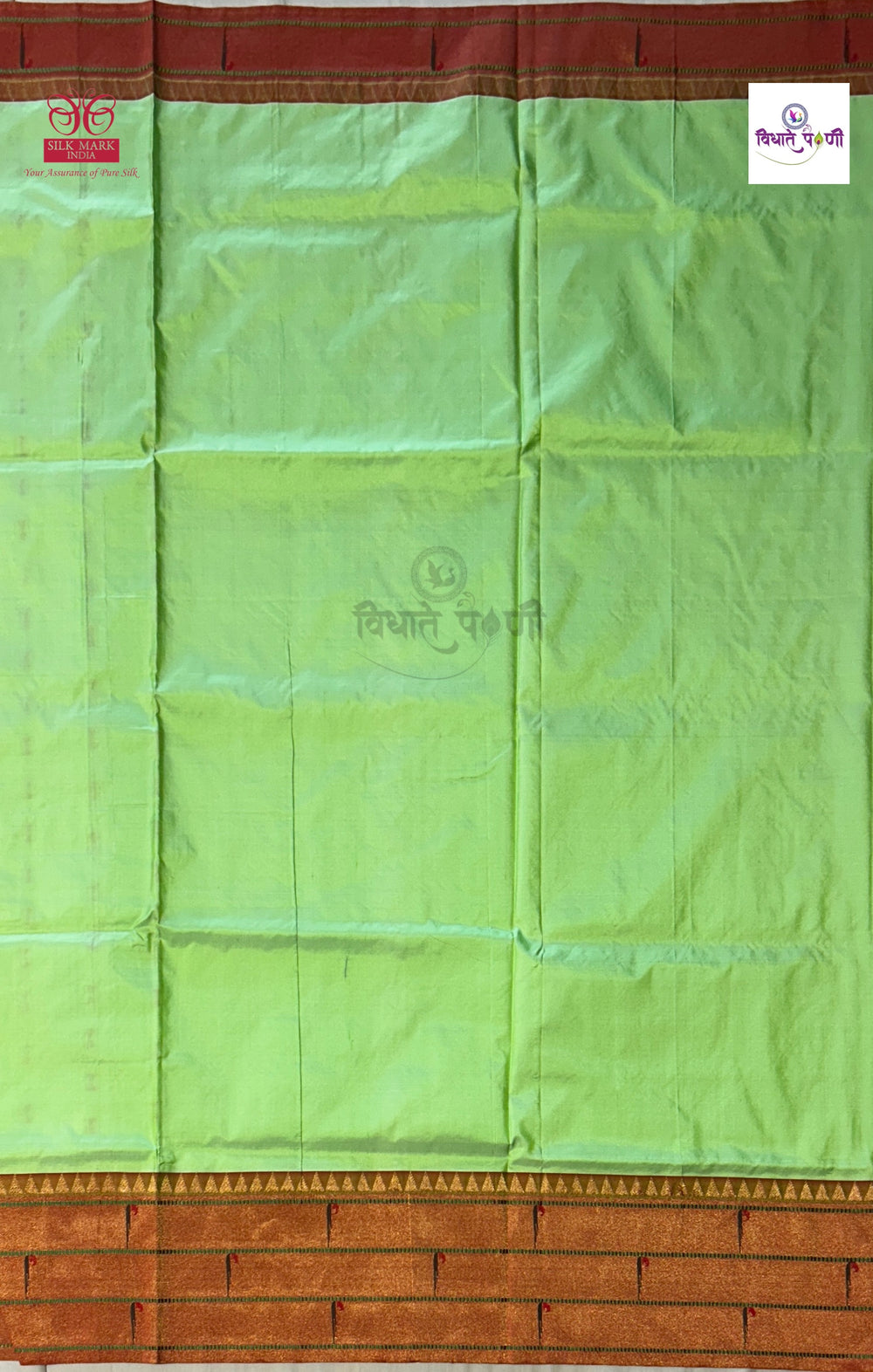 Powerloom Pure Silk Triple Munia Paithani Saree – Pista Green | Monsoon Sale
