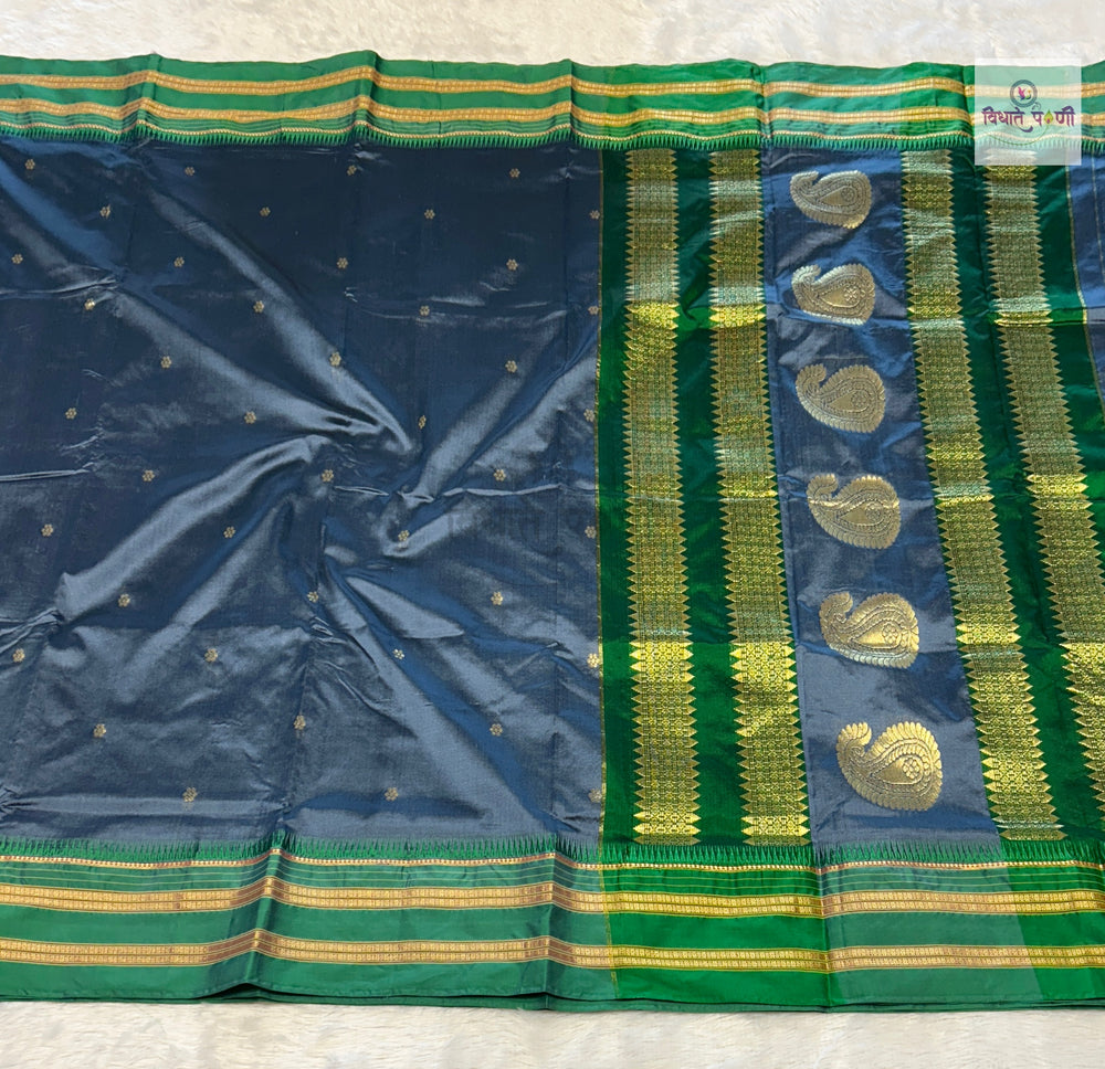 Narayanpeth Single Ply Pure Silk Saree- Grey