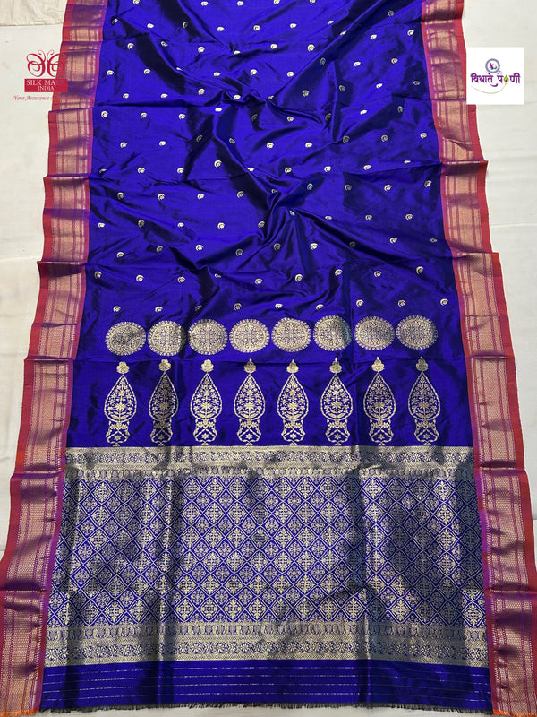 Vintage Handloom Pure Silk Chandrakor Butta Paithani Saree - Blue