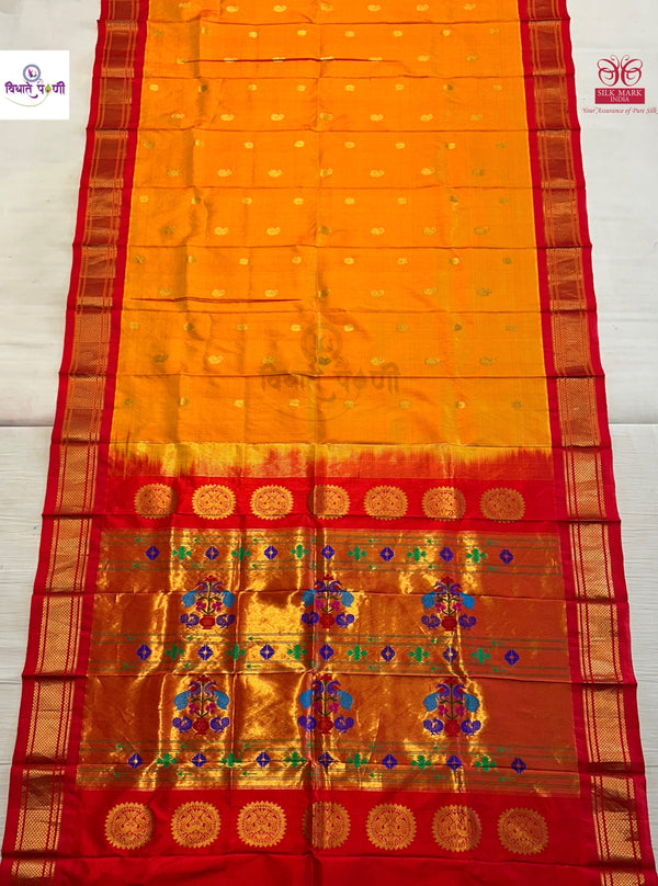 Handloom Pure Silk Maharani Paithani Saree- Mango
