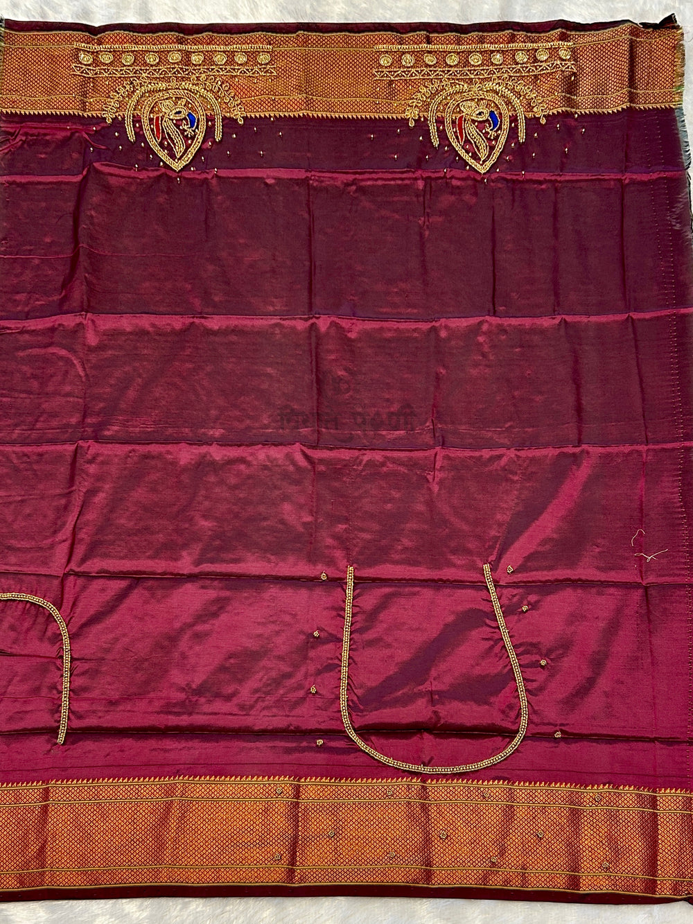Kalanjali Semi Paithani Saree - Designer Work Blouse - Wine