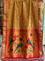 Muniya Fancy Tissue Semi Paithani Saree – Designer Parrot Pallu — the full saree — Vidhate Paithani