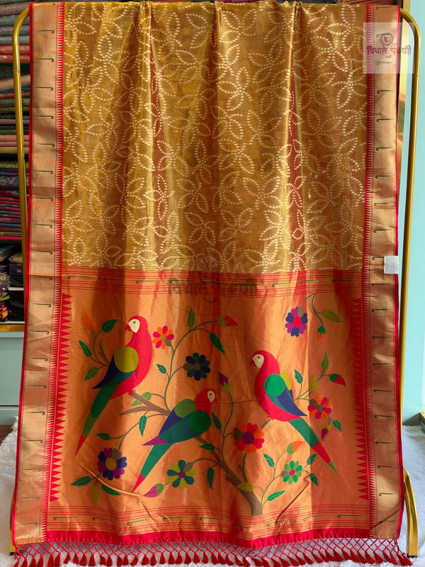 Muniya Fancy Tissue Semi Paithani Saree – Designer Parrot Pallu — the full saree — Vidhate Paithani
