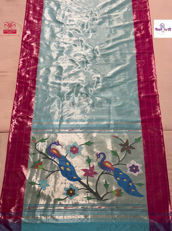 Handloom Pure Silk Triple Munia Border Paithani Saree - Diamond