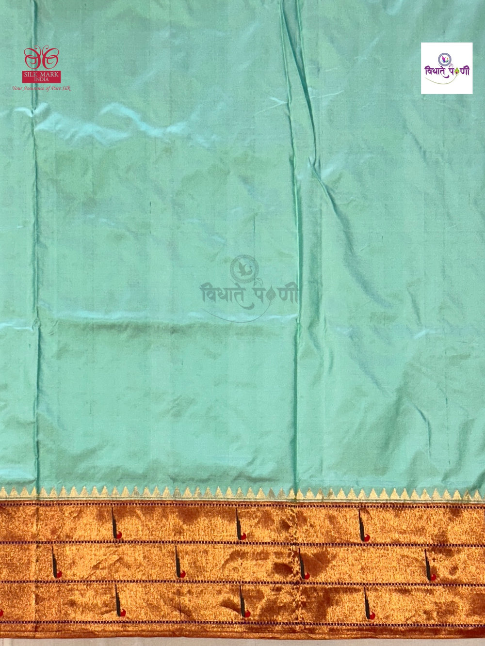 Powerloom Pure Silk Triple Munia Paithani Saree Chex – Pista Green | Monsoon Sale