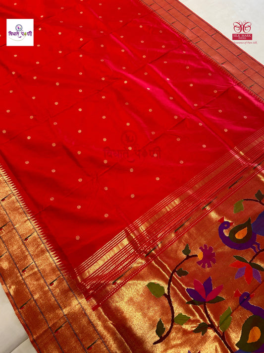 Handloom Pure Silk Triple Munia Border Paithani Saree
