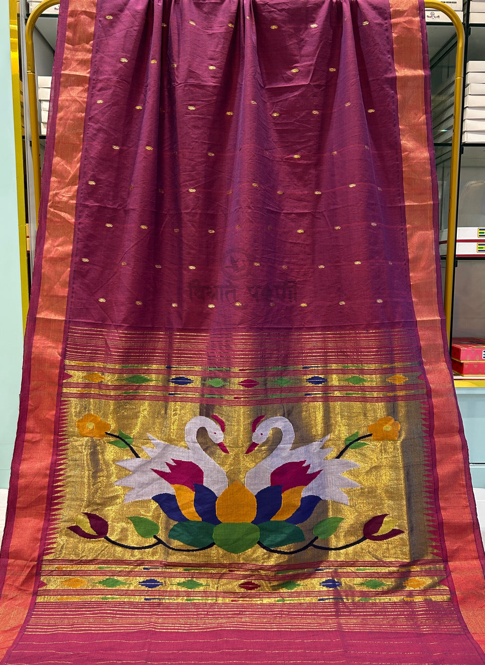 Handloom Pure Cotton Paithani Saree- Lotus Swan