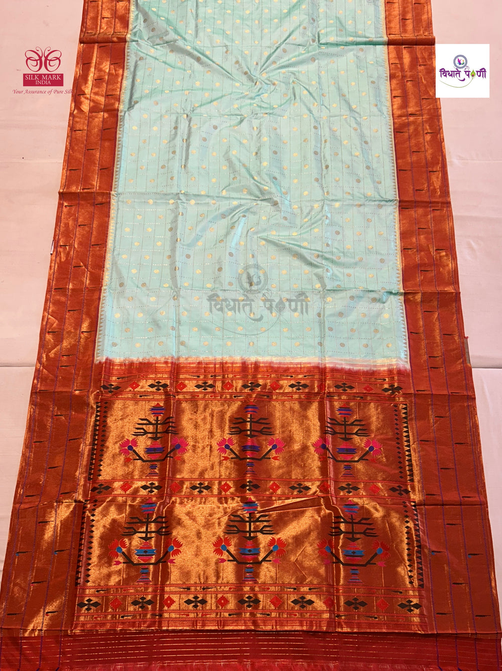 Powerloom Pure Silk Triple Munia Paithani Saree Chex – Pista Green | Monsoon Sale