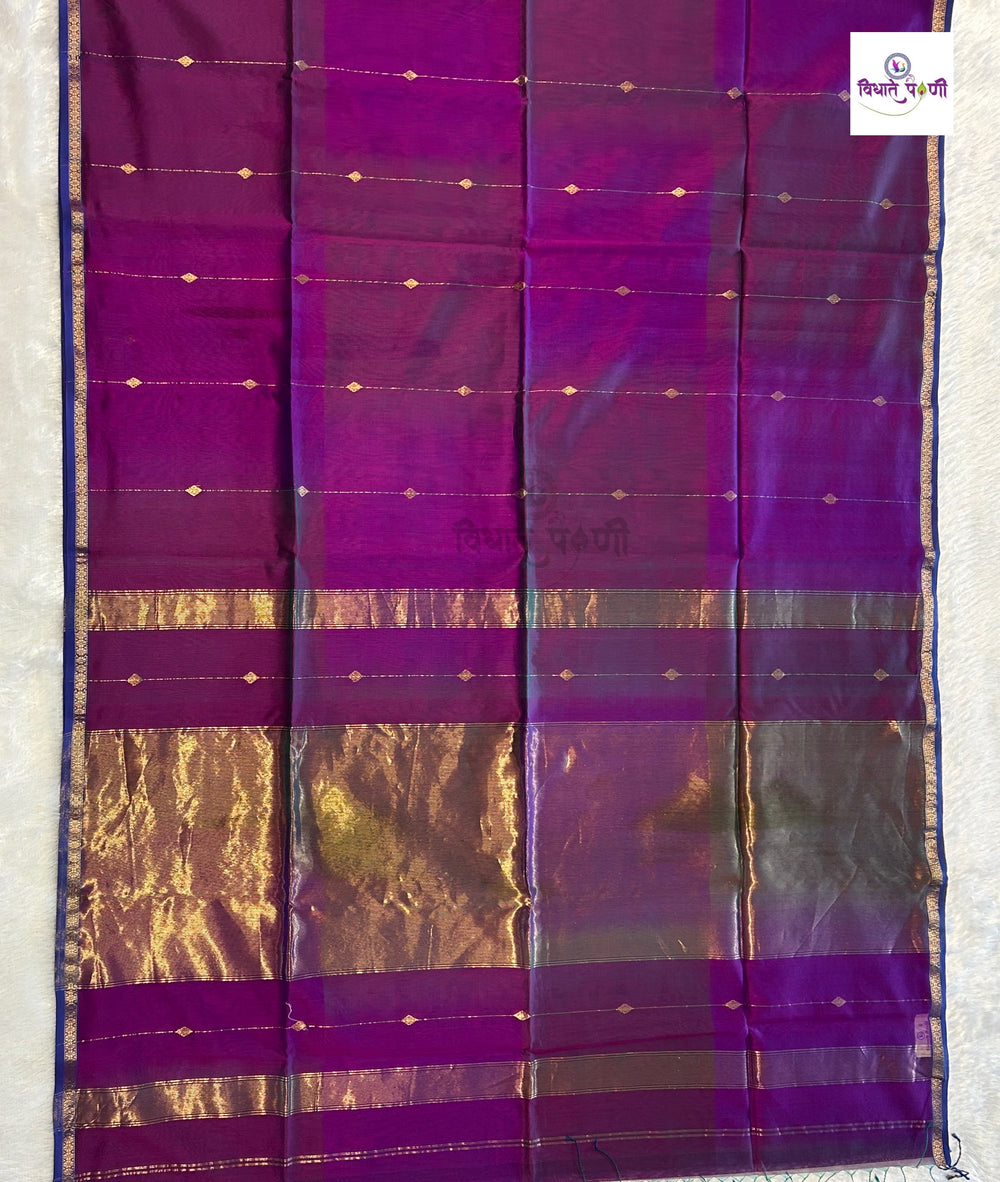 Handloom Pure Silk by Cotton Maheshwari Sarees- Stripes
