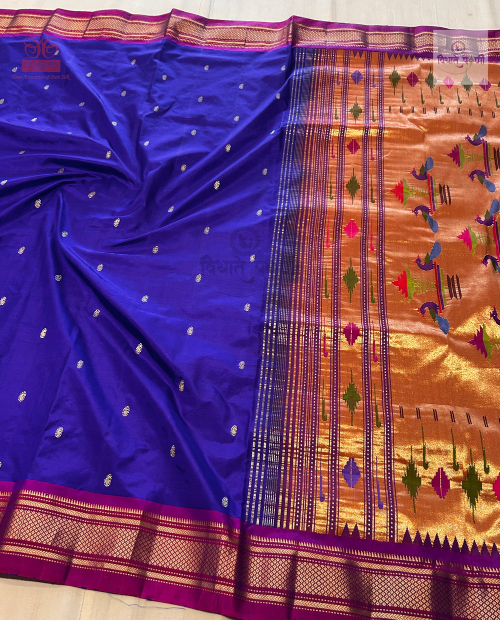 Handloom Pure Silk Double Pallu Paithani Saree - Purple