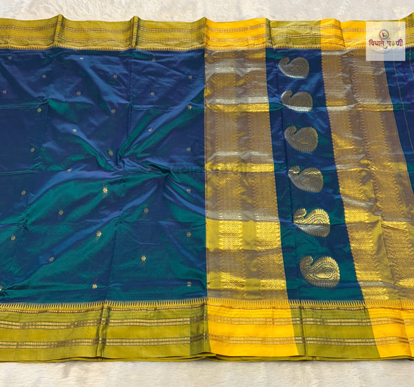 Narayanpeth Single Ply Pure Silk Saree- Sea Green