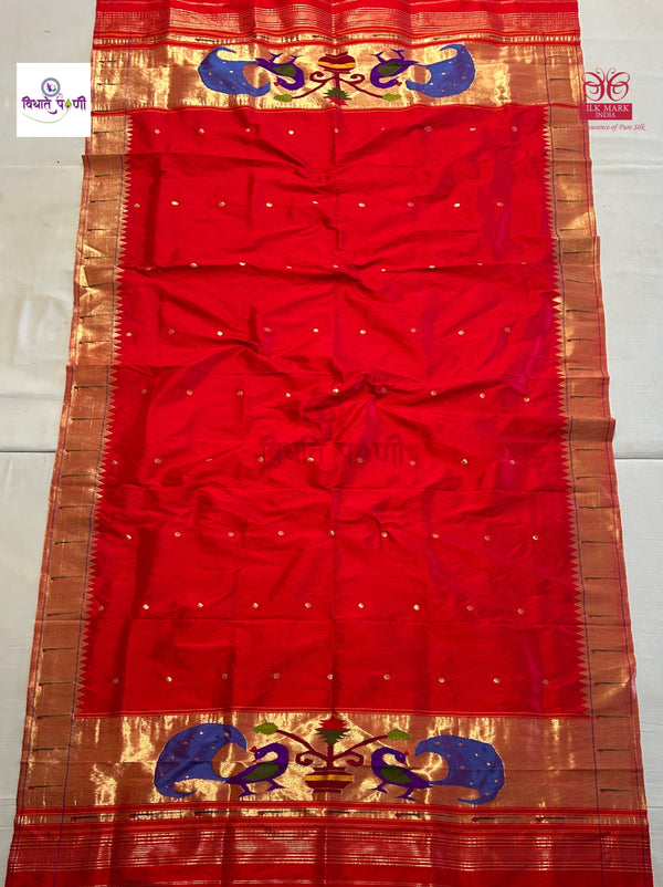 Munia Border Paithani Dupatta - Red