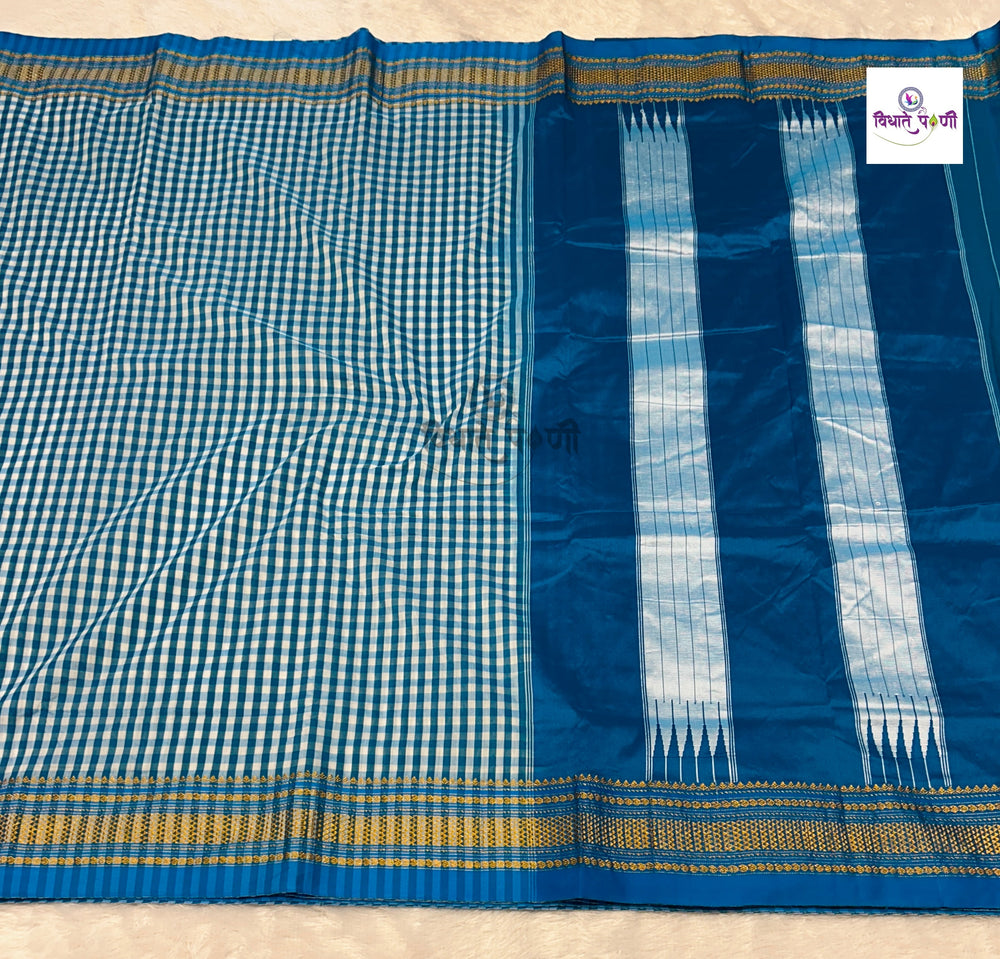 Irkal Art Silk by Cotton Chex Saree- Sky Blue
