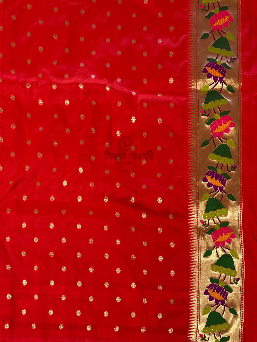 Lotus Border Soft Silk Paithani Sarees - Anjeri