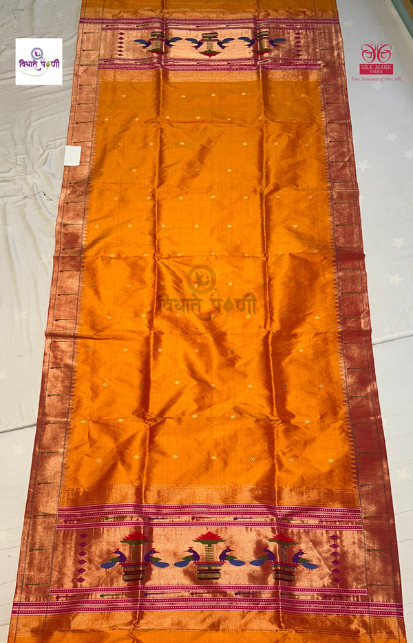 Munia Border Paithani Dupatta - Mango