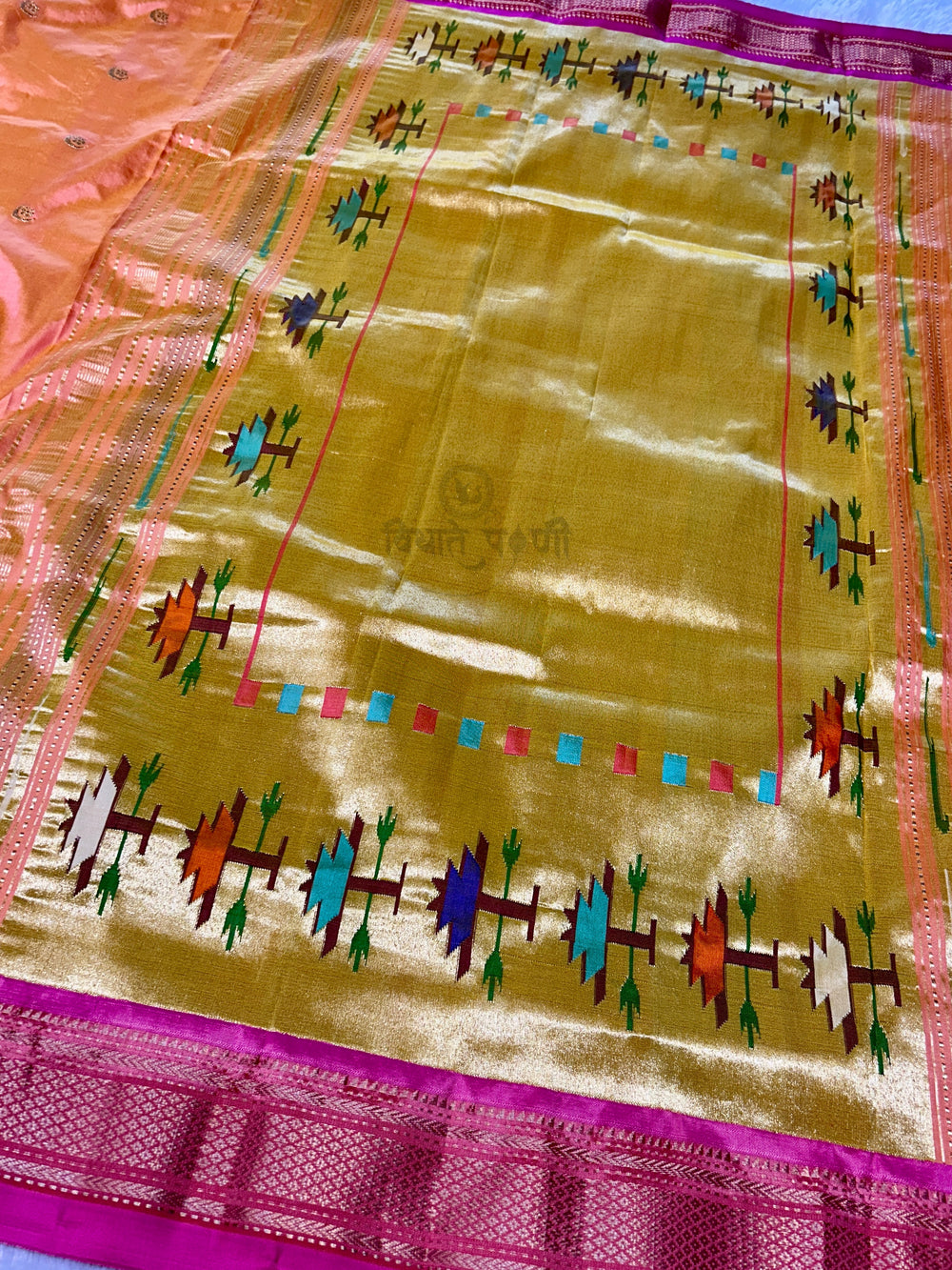 Vintage Handloom Pure Silk Chandrakor Paithani Saree - Tawa Pallu
