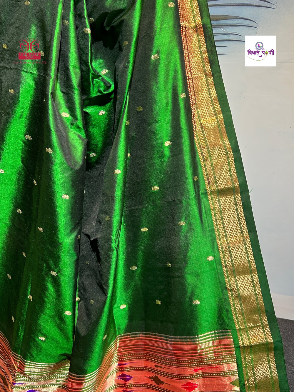 Handloom Pure Silk Double Pallu Paithani Saree - Green