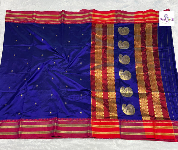 Narayanpeth Single Ply Pure Silk Saree - Blue