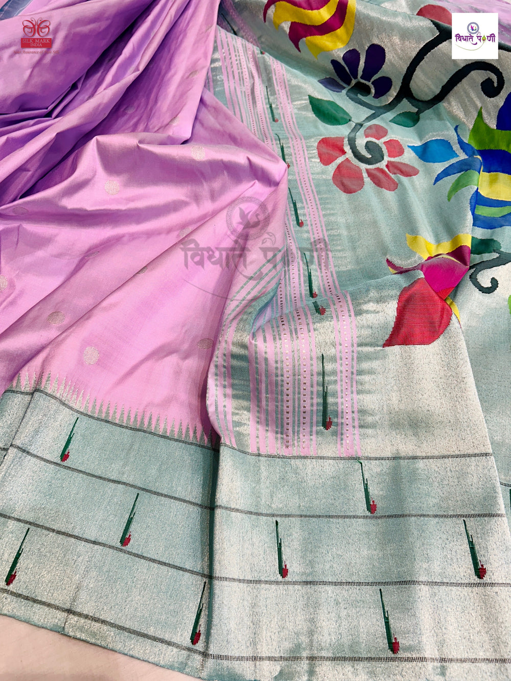 Handloom Pure Silk Triple Munia Border Paithani Saree - Lavender