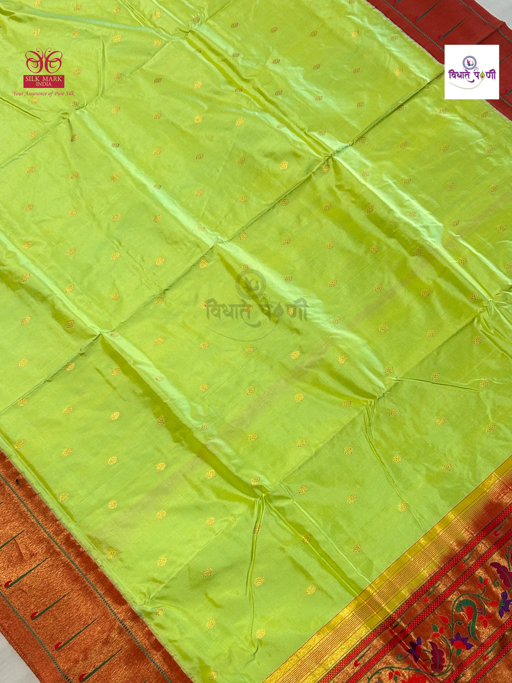 Powerloom Pure Silk Munia Paithani Saree – Pastel Green | Monsoon Sale