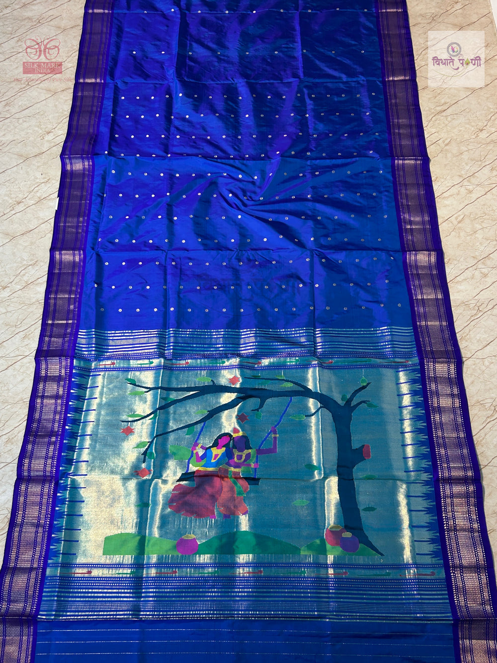 Handloom Pure Silk Designer Pallu Paithani Saree- Radha Krishna
