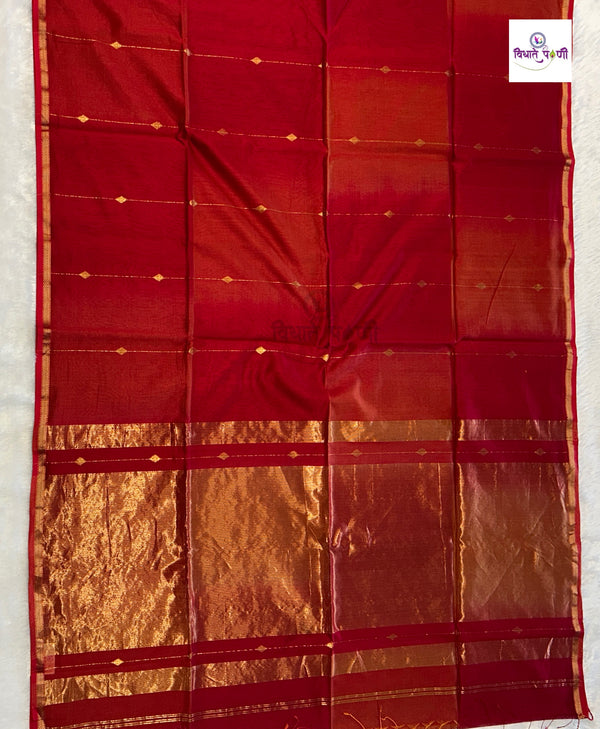 Handloom Pure Silk by Cotton Maheshwari Sarees- Stripes
