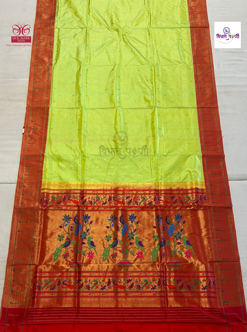 Powerloom Pure Silk Munia Paithani Saree – Pastel Green | Monsoon Sale