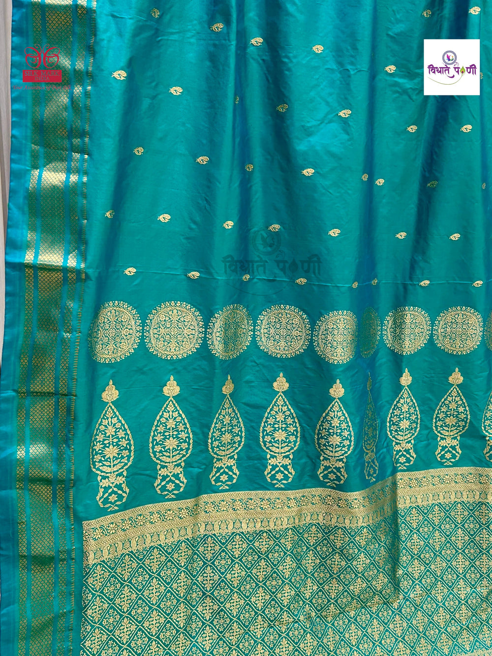 Vintage Handloom Pure Silk Chandrakor Paithani Saree - Sea Green