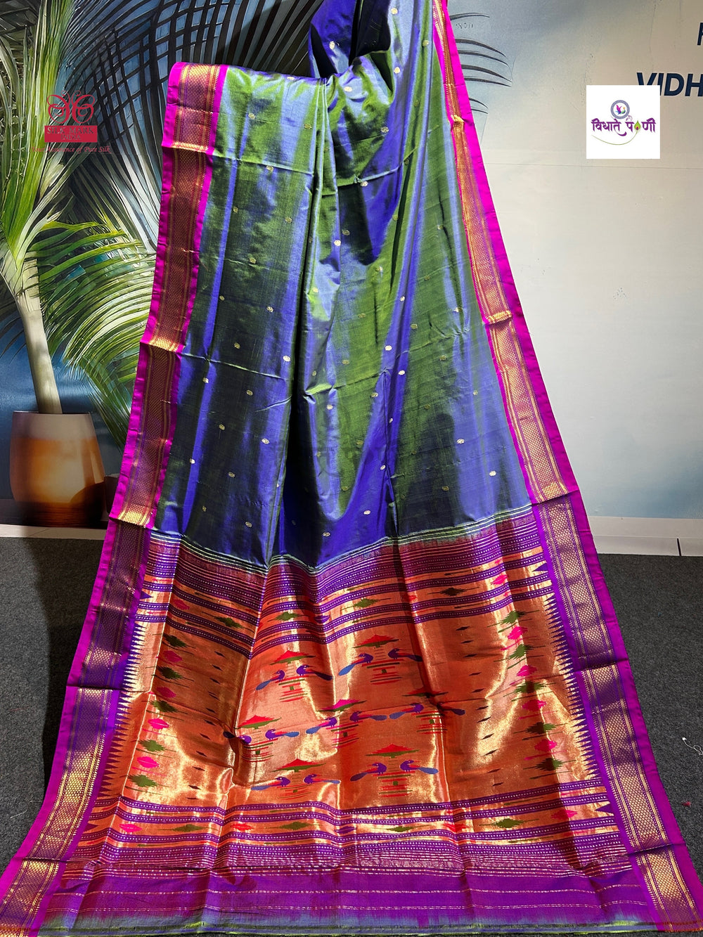 Handloom Pure Silk Double Pallu Paithani Saree - Two Tone