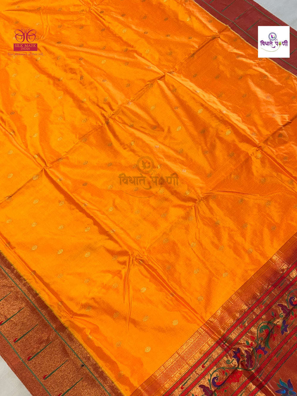 Powerloom Pure Silk Munia Paithani Saree – Mango | Monsoon Sale
