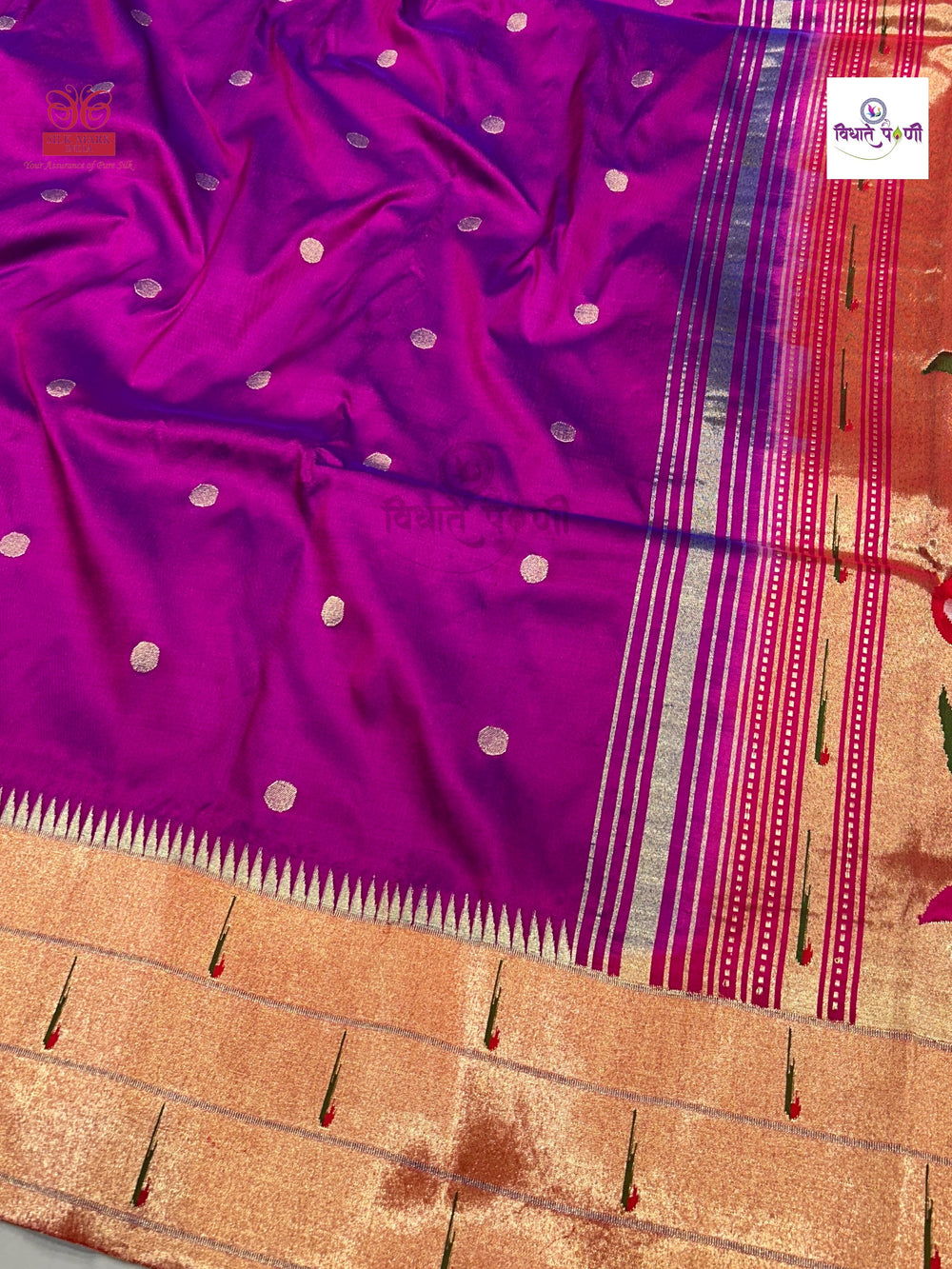 Handloom Pure Silk Triple Munia Border Paithani Saree - Magenta