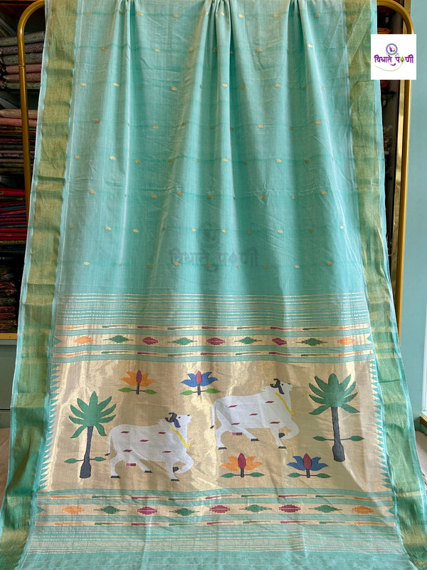 Handloom Pure Cotton Paithani Saree - Pichwai Pallu