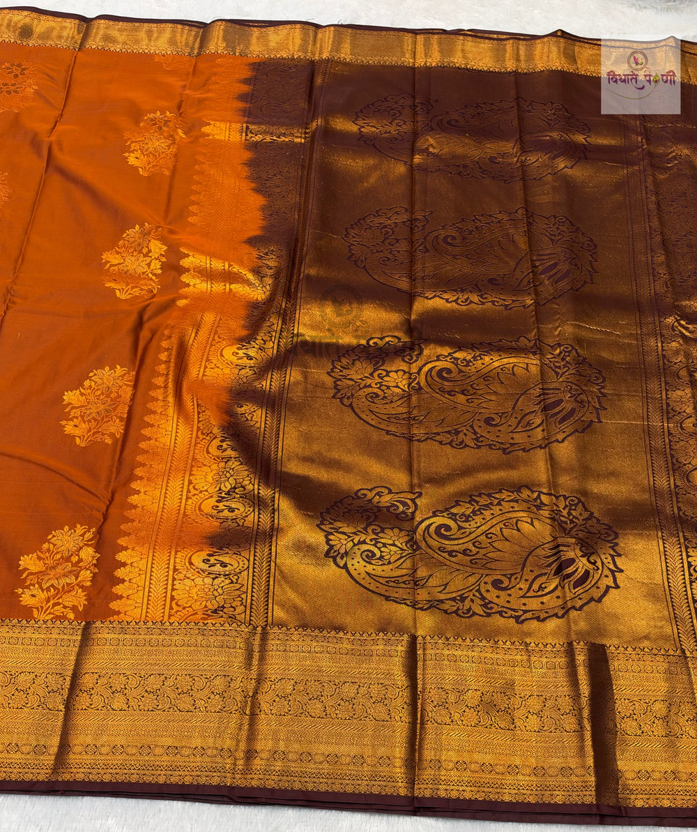 Gadhwal Semi Silk Saree – Burnt Orange