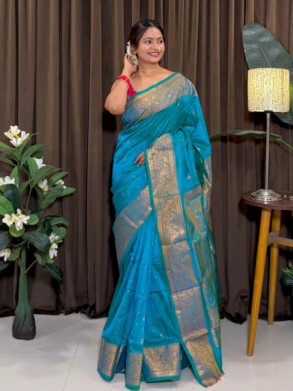 Kalanjali Soft Silk Paithani Saree – Turquoise — detail view 9 — Vidhate Paithani, Yeola