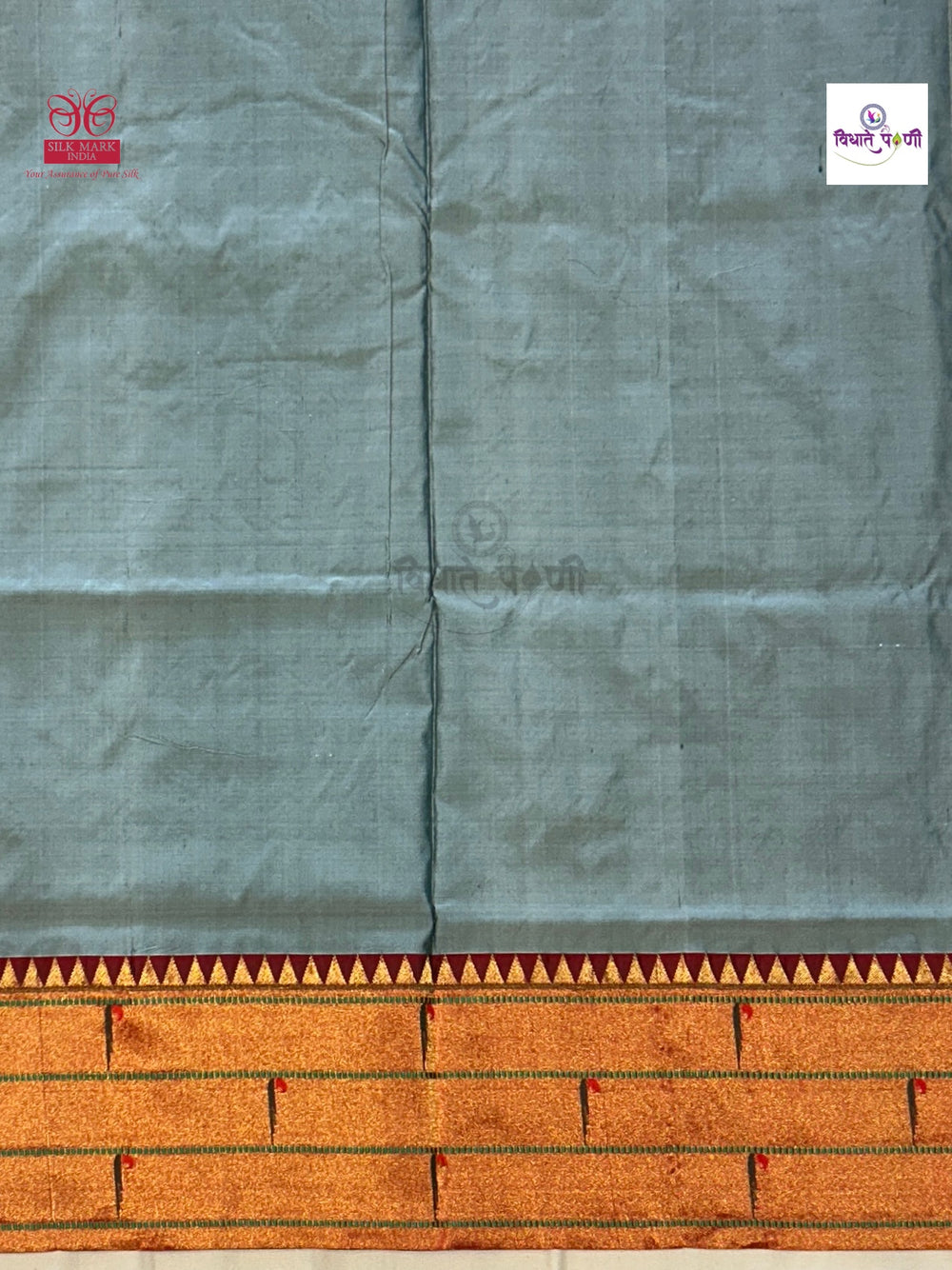 Powerloom Pure Silk Triple Munia Paithani Saree – Grey | Monsoon Sale