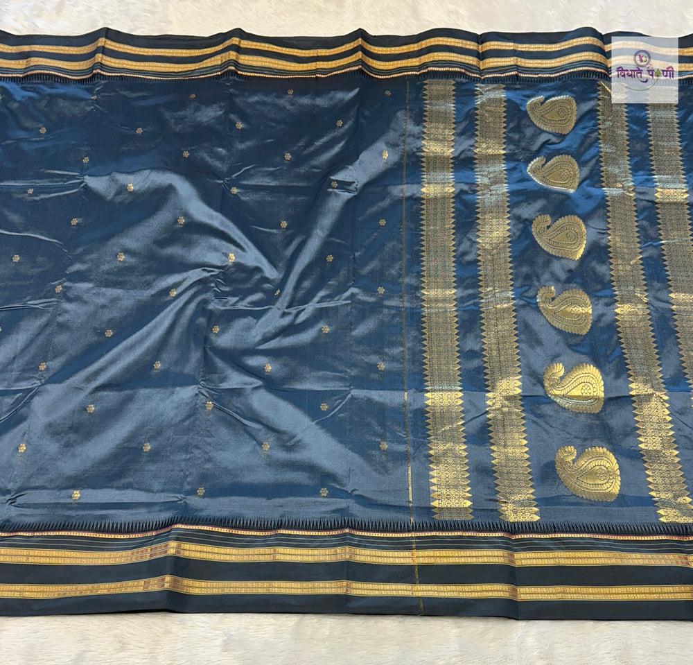 Narayanpeth Single Ply Pure Silk Saree- Grey