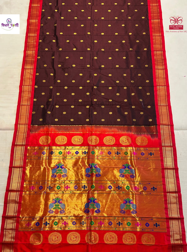 Handloom Pure Silk Maharani Paithani Saree- Brown