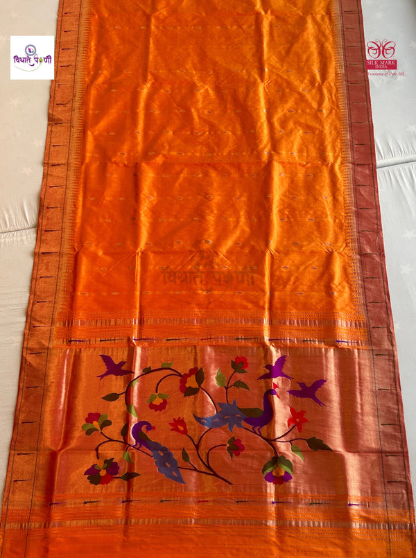 Handloom Pure Silk Single Munia Paithani Saree - 2