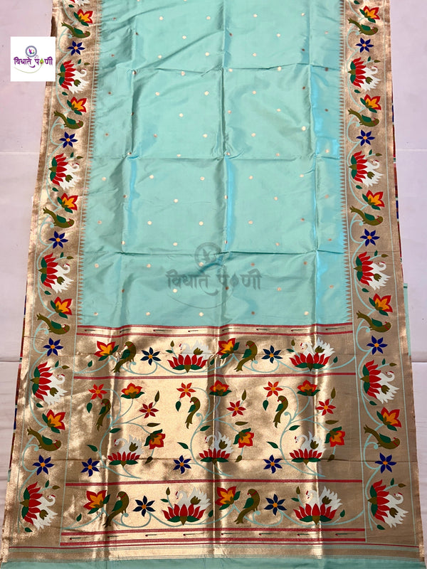 Soft Silk Lotus- Swan Paithani Saree- Pista Green